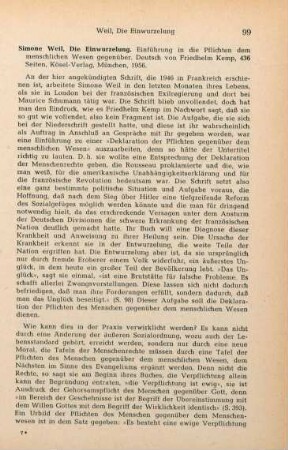 99-102 [Rezension] Weil, Simone, Die Einwurzelung