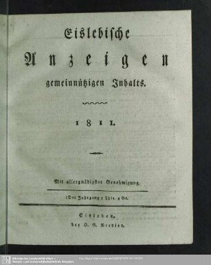 1811: Eislebische Anzeigen