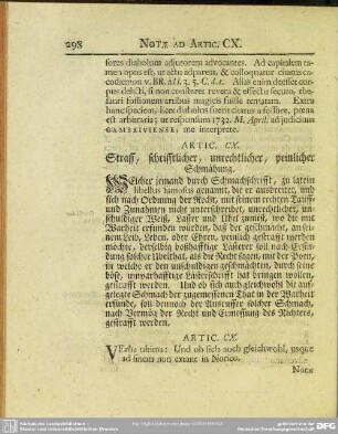 Artic. CX. Straff, schrifftlicher, unrechtlicher, peinlicher Schmähung