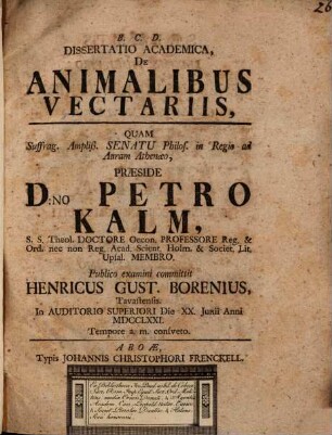 Diss. acad. de animalibus vectariis