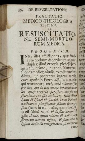 Septima, De Resuscitatione Semi-Mortuorum Medica.