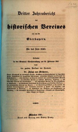 Jahresbericht des Historischen Vereins von Oberbayern. 3. 1840 (1841)