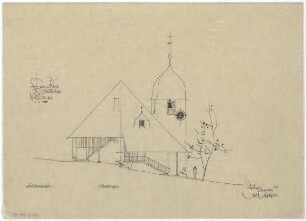 Gsaenger, Gustav; Rieden / Oberpfalz (Bayern); Ev. Kirche, Pfarrhaus - Ev. Kirche, Nordwestseite (Ansicht)