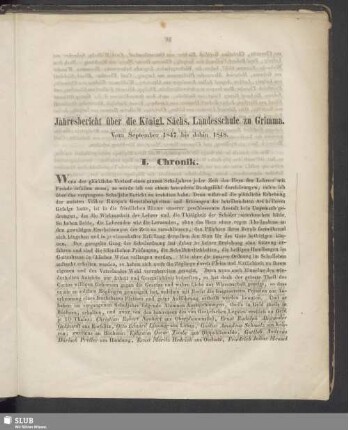 Jahresbericht über die Königl. Sächs. Landesschule zu Grimma. Vom September 1847 bis dahin 1848