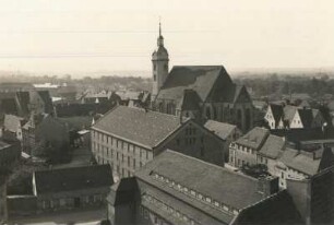 Torgau, Blick vom Turm des Schlosses Hartenfels zur Marienkirche