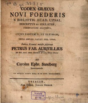 Codex Graecus Novi Foederis E Biblioth. Acad. Upsal. : Descriptus Et Collatus, Dissertatione Academica, 5
