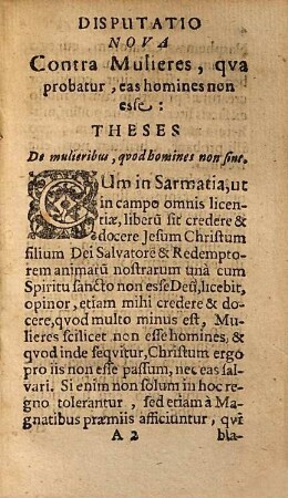 Disputatio periucunda, qua anonymus probare nititur mulieres homines non esse