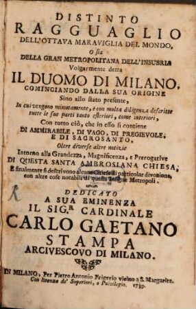Distinto Ragguaglio dell'ottava maraviglia del Mondo