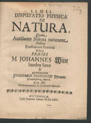 Disputatio Physica De Natura