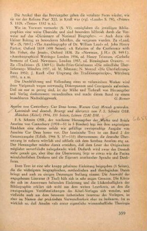 359-360 [Rezension] Anselmus Cantuariensis, Cur deus homo