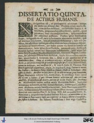 Dissertatio Quinta. De Actibus Humanis