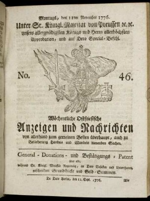 No. 46. Montags, den 11ten November 1776.