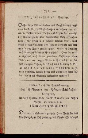 Antwort auf die Erwiederung, das Erschweren des Pferde-Diebstahls betreffend