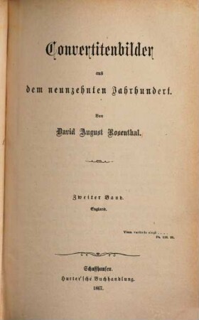 Konvertitenbilder aus dem neunzehnten Jahrhundert, 2. England