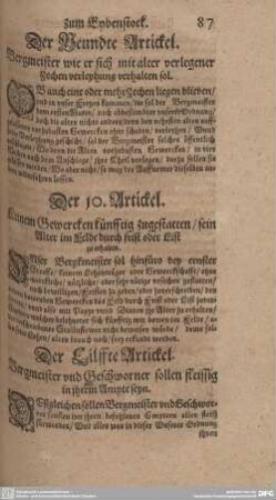 Der Eilffte Artickel. Bergmeister und Geschworner sollen fleissig in ihrem Mapte seyn.