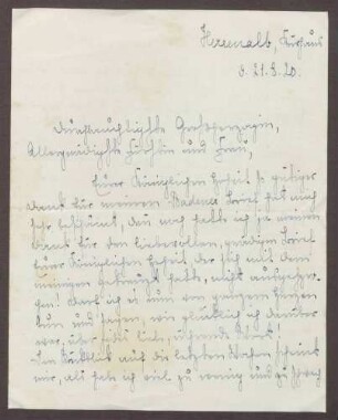 Schreiben von Emilie Göler an die Großherzogin Luise; Gedanken zu der neuen Einrichtung in Karlsruhe; Aufenthalt der Großherzogin auf der Insel Mainau