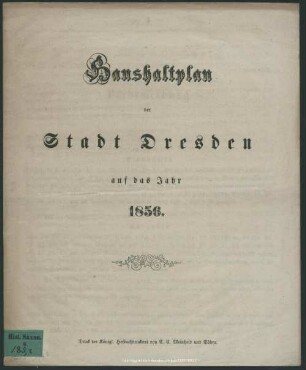 1856: Haushaltsplan der Stadt Dresden