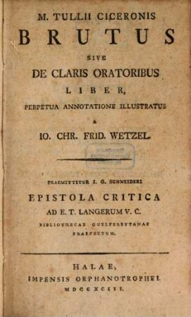 M. Tullii Ciceronis Brutus, Sive De Claris Oratoribus Liber