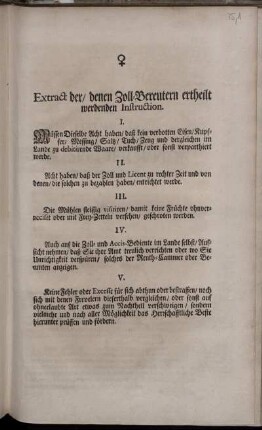 Extract der, denen Zoll-Bereutern ertheilt werdenden Instruction