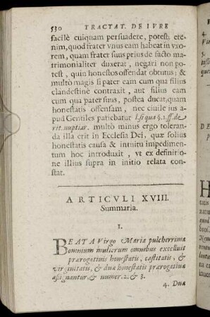 Articuli XVIII. [De Excellentia, Et prærogatius honestatis, castitatis, & virginitatis Beatæ Virginis Mariae.]