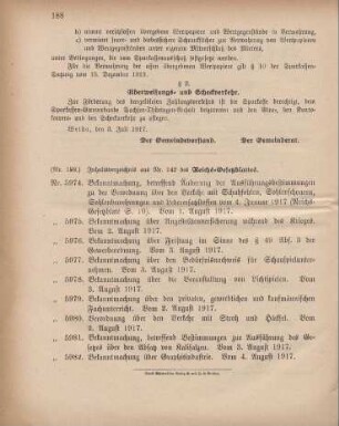 Nr. 188: Inhaltsverzeichnis aus Nr. 142 des Reichs-Gesetzblattes