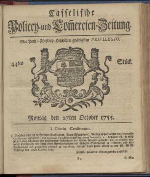 44tes Stueck, Montag den 27ten October 1755