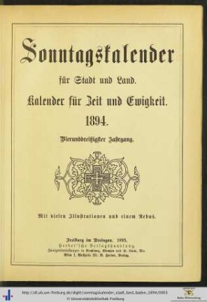 34. Jahrgang: Sonntagskalender für Stadt und Land