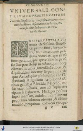 Guilielmus Gratarolus: Universale consilium de praeservatione a venenis ...