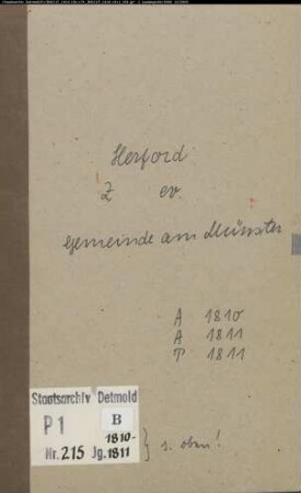 Zivilstandsregister der evangelischen Münstergemeinde Herford, Kreis Herford (A 1810, AT 1811). (Gemeinde: Evangelische Münstergemeinde Herford)