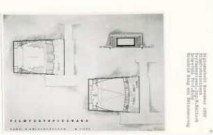 Filmfestspielhaus, Berlin-Westend (Diplomarbeit bei Karl Wilhelm Ochs): Grundrisse Ranggeschoss, Zwischengeschoss 1:200 und Perspektivische Ansicht
