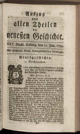 XXV. Nachl. Coburg, den 23. Jun. 1759.