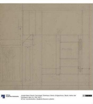Darmstadt, Wohnhaus Olbrich, Erdgeschoss, Studio, Aufriss der Nordwand