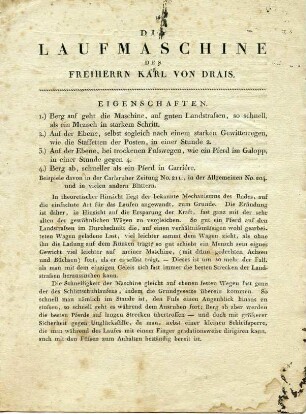 Die Laufmaschine des Freiherrn Karl von Drais