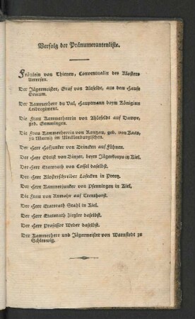 Verfolg der Pränumerantenliste.