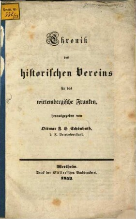 Chronik des historischen Vereins für das wirtembergische Franken