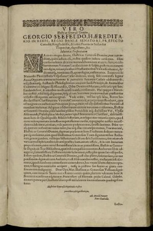 Viro Illustri ac Generoso Domino, Georgio Seefeldo, Hæreditarop in Reefs [...]