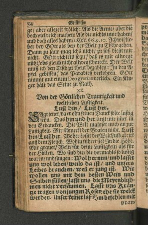 XX. Von der Göttlichen Traurigkeit und weltlichen Luftigkeit. Luft hin/ Luft her.