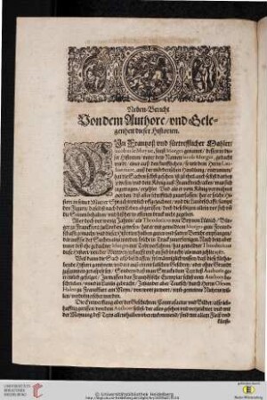 Neben Bericht von dem Authore / und Gelegenheit dieser Historien