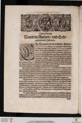 Neben Bericht von dem Authore / und Gelegenheit dieser Historien