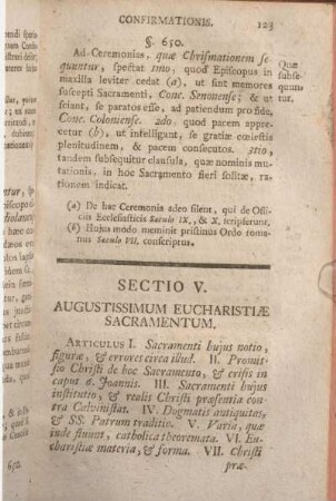 Sectio V. Augustissimum Eucharistiae Sacramentum.
