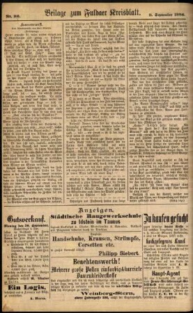 Zweite Ausgabe vom Samstag, den 11. September 1886.