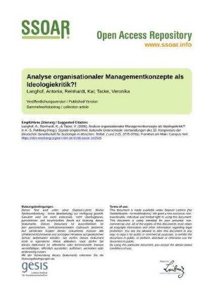 Analyse organisationaler Managementkonzepte als Ideologiekritik?!