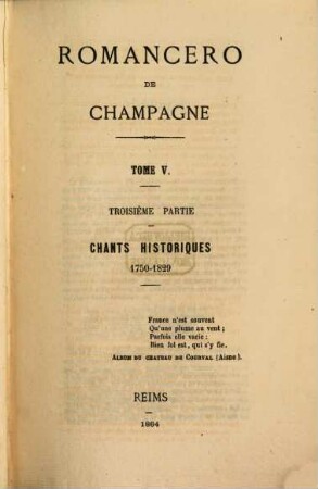 Romancero de Champagne. 5, Chants historiques, 1750 - 1829