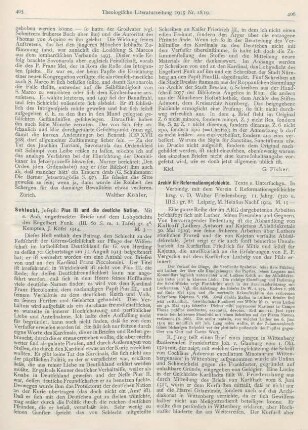 406-408 [Rezension] Friedensburg, Walter (Hrsg.), Archiv für Reformationsgeschichte. Texte und Untersuchungen. 11. Jahrg