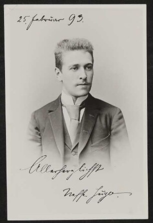 Portrait des jungen Hugo von Hofmannsthal im Halbprofil, nach rechts blickend, mit Widmung an Laura Periz