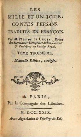 Les Mille Et Un Jour : Contes Persans, 3