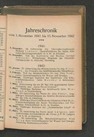 Jahreschronik vom 1. November 1941 bis 15. November 1942