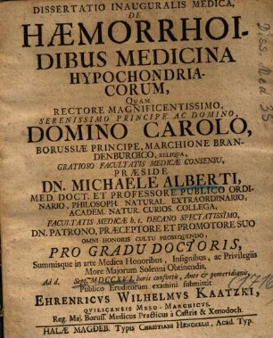 Dissertatio Inauguralis Medica, De Haemorrhoidibus Medicina Hypochondriacorum