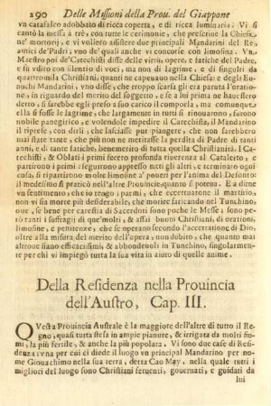 Cap. III. Della Residenza nella Provincia dell'Austro