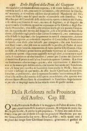 Cap. III. Della Residenza nella Provincia dell'Austro